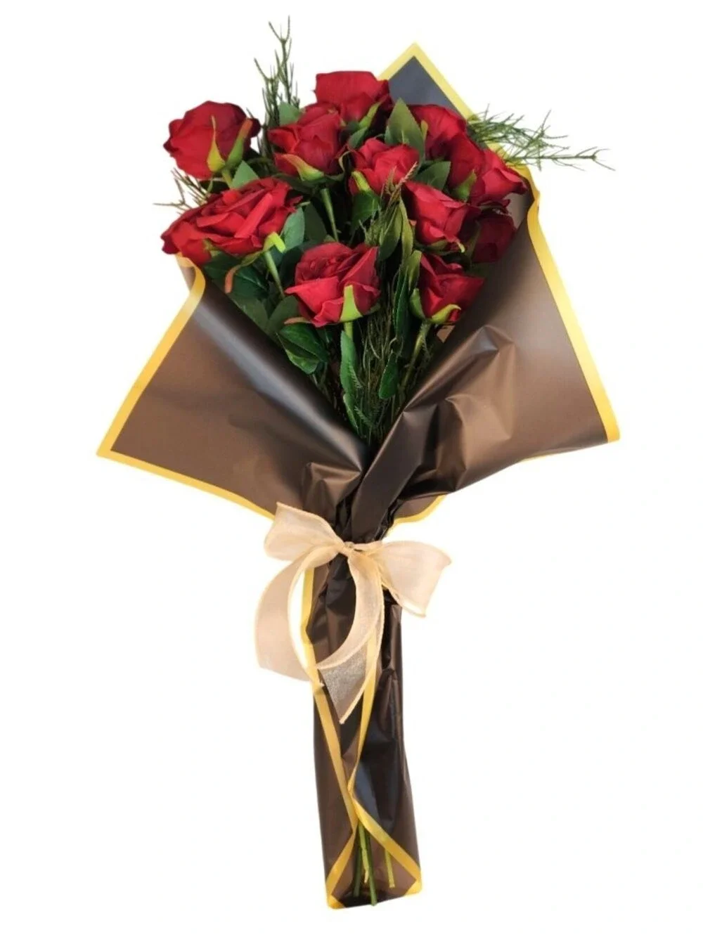 Dozen Dark Red Artificial Roses Bouquet Valentines Day Gift for Wife Romantic We